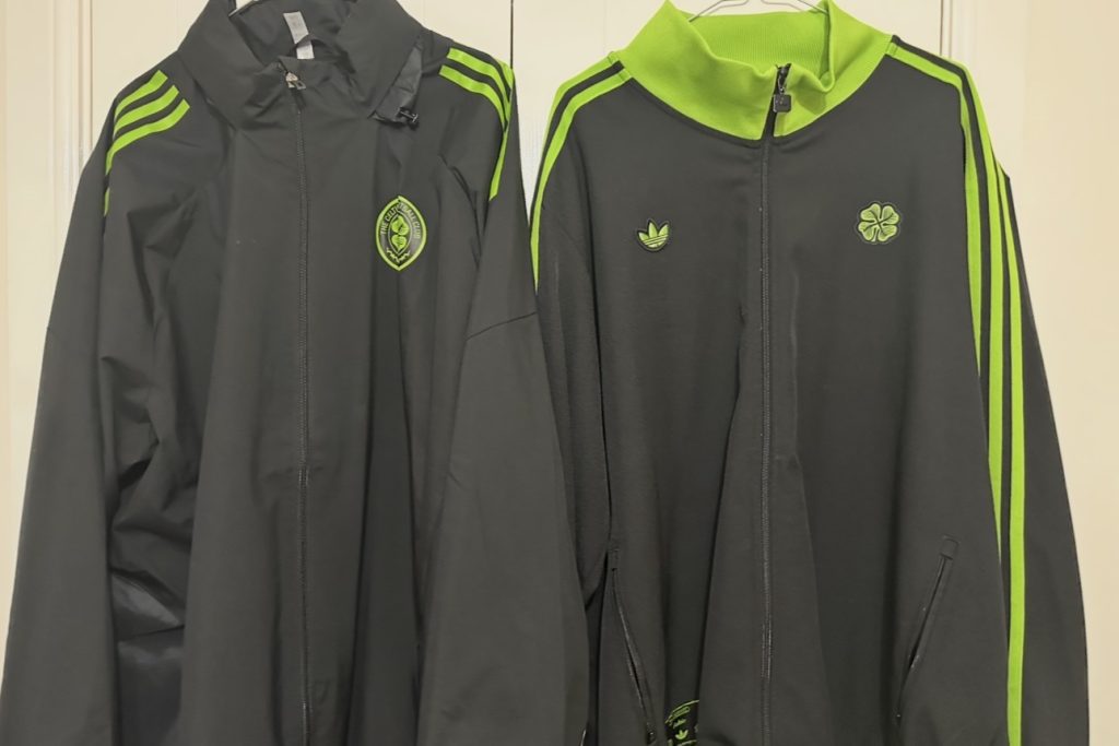 Celtic black and neon rain-jacket and retro style tracksuit jacket by Adidas from Season 2025 2026